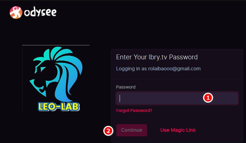 Odysee enter password