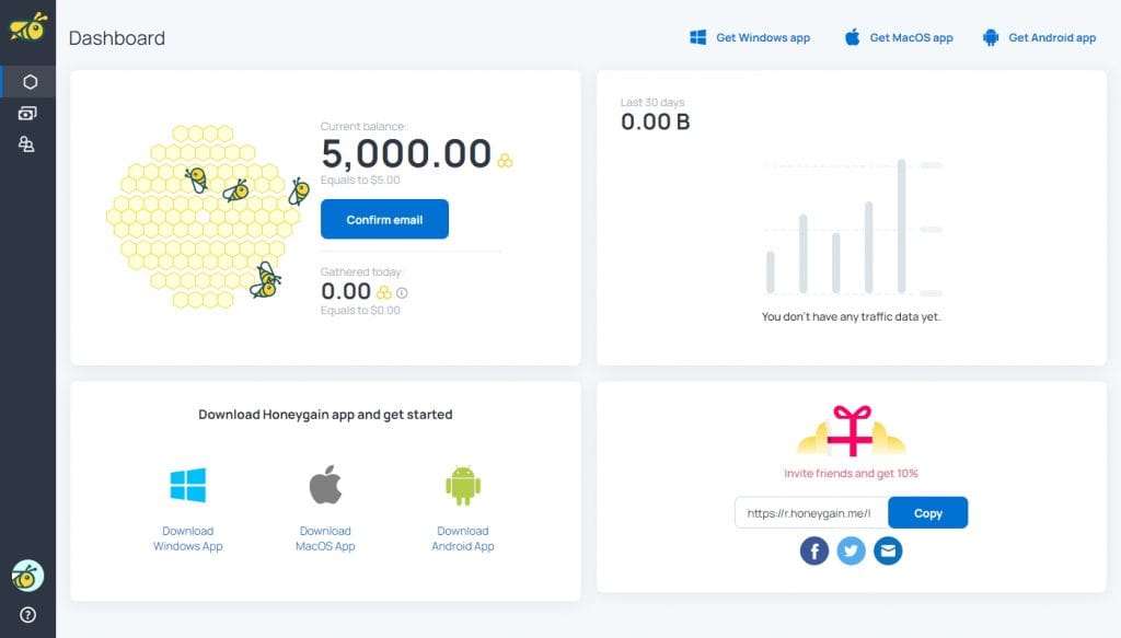 Honeygain Sign up first log in