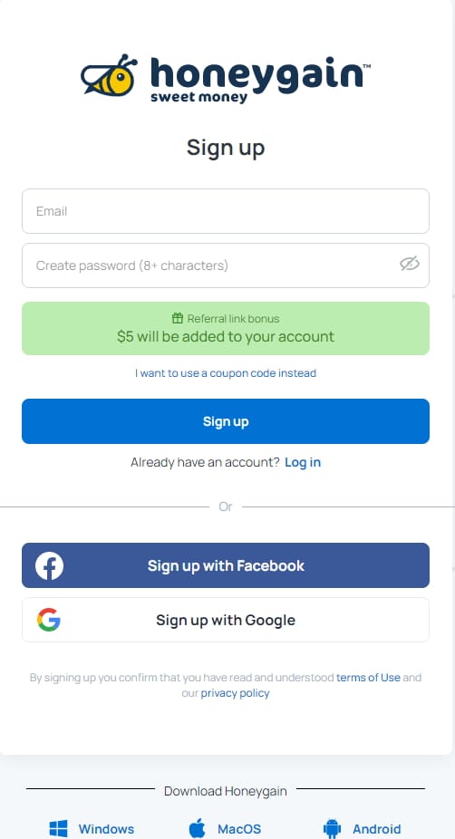 Honeygain Sign up