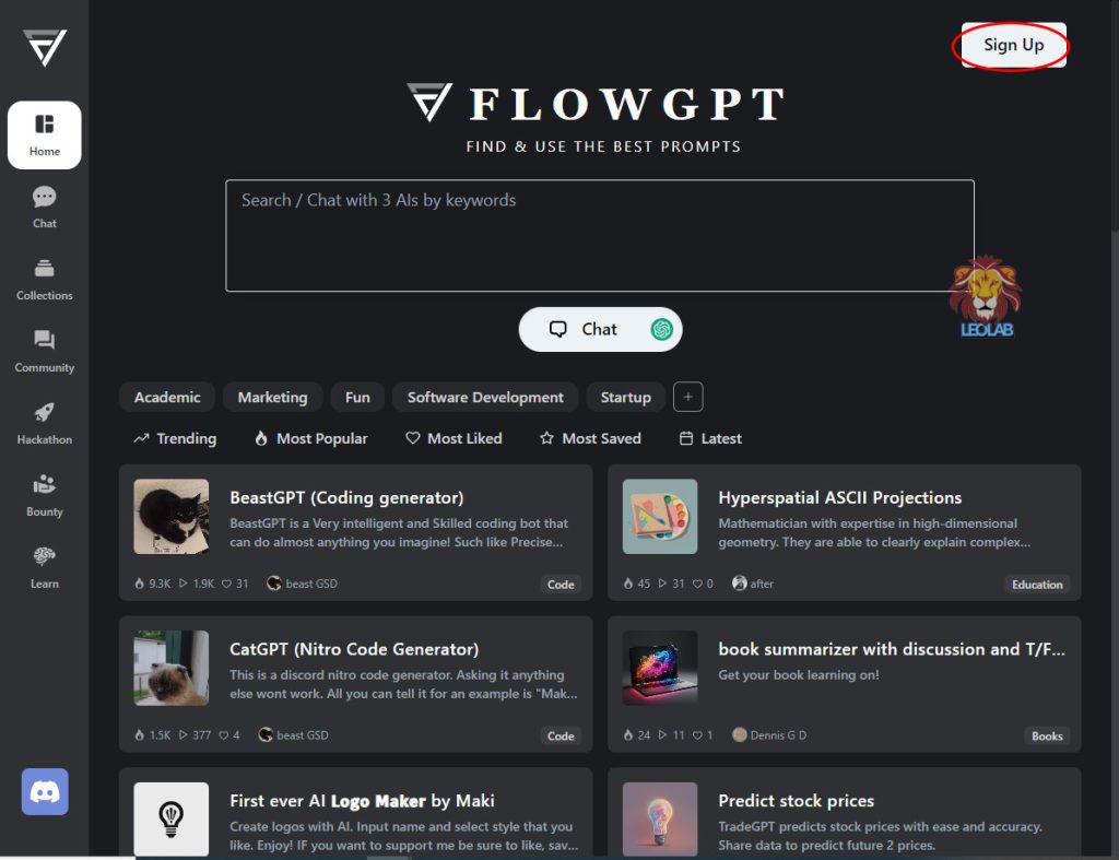 FlowGPT |免費ChatGPT指令百科全書 3 02.FlowGPT Sign Up